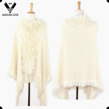 Moda acrílica cabelo longo malha senhora poncho